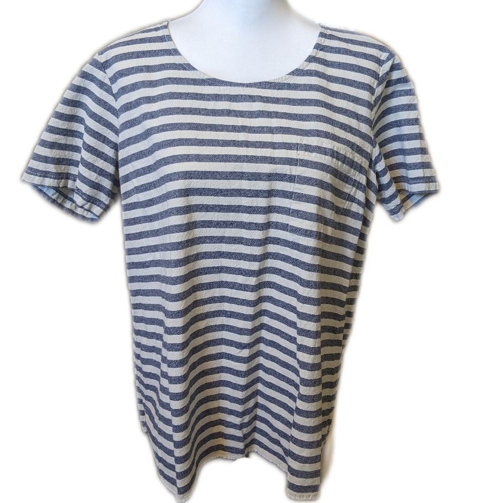 G. H. Bass & Co. white & blue striped, short sleeve blouse, 100% cotton XL